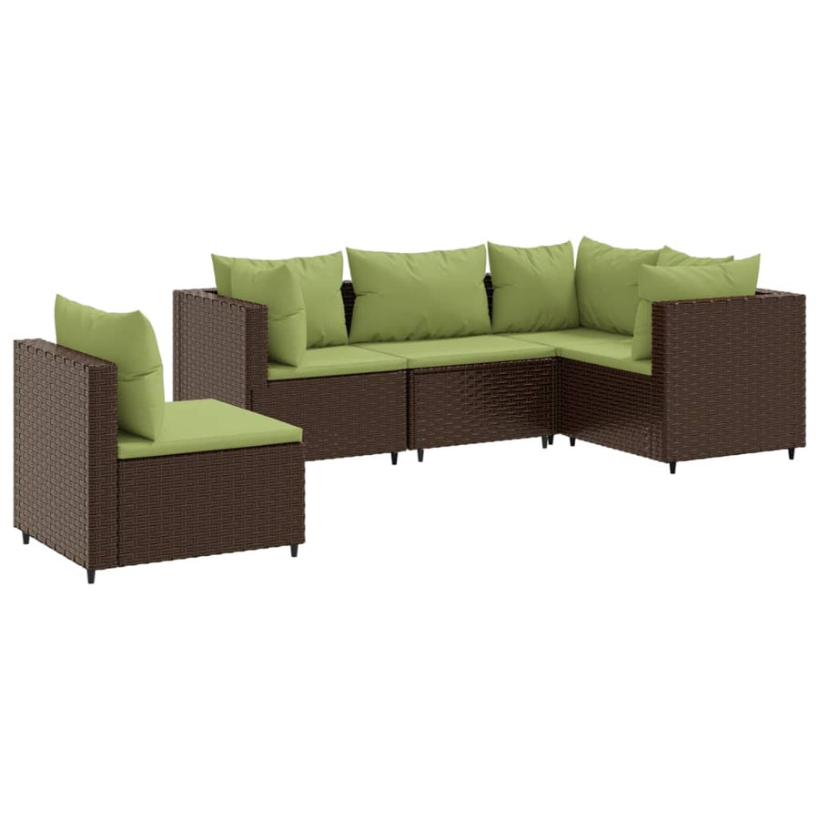 5-delige Loungeset met kussens poly rattan bruin