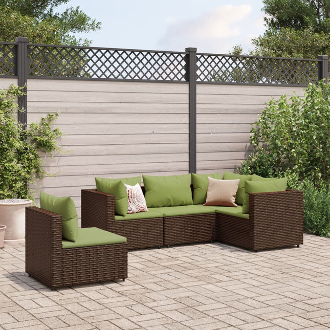 5-delige Loungeset met kussens poly rattan bruin