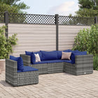 5-delige Loungeset met kussens poly rattan grijs