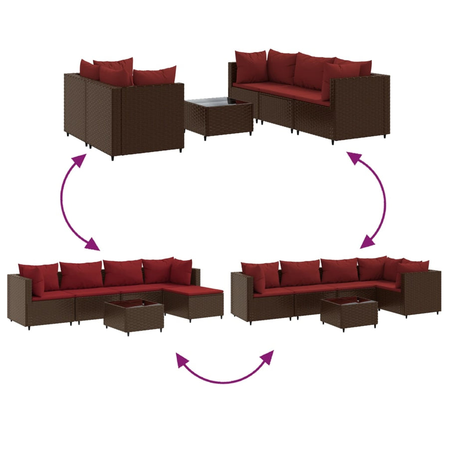 6-delige Loungeset met kussens poly rattan bruin