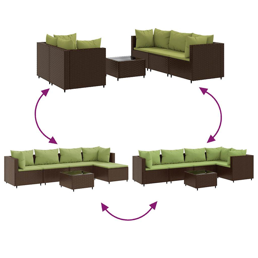 6-Delige Loungeset Met Kussens Poly Rattan 1 Bruin en groen