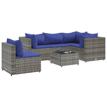 6-delige Loungeset met kussens poly rattan grijs