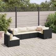 Loungeset 6-delig poly rattan zwart met kussens