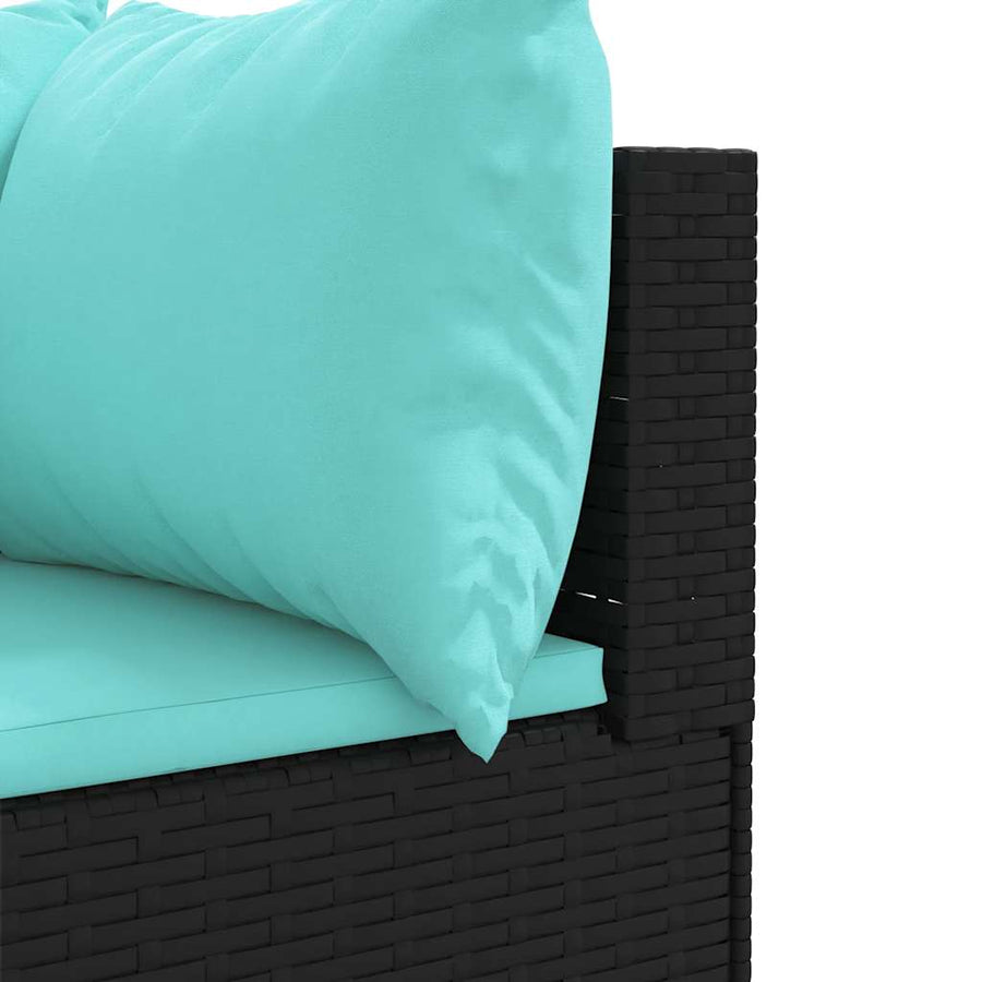 6-delige Loungeset met kussens poly rattan zwart