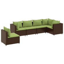 6-delige Loungeset met kussens poly rattan bruin