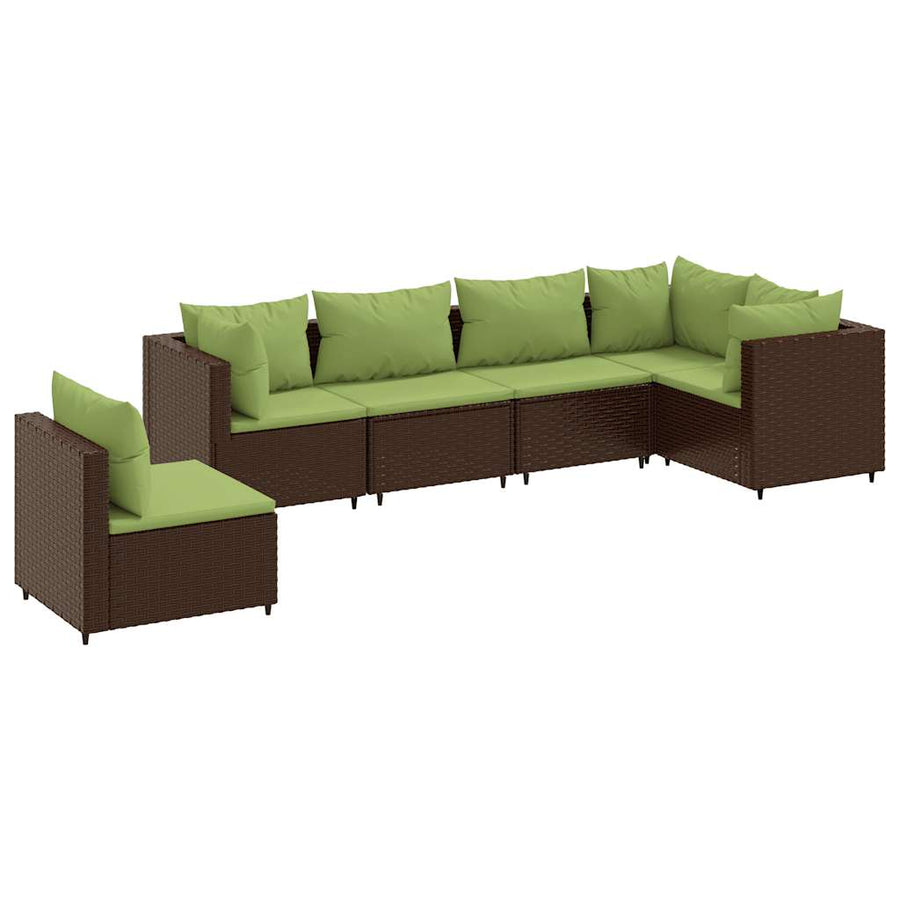 6-delige Loungeset met kussens poly rattan bruin