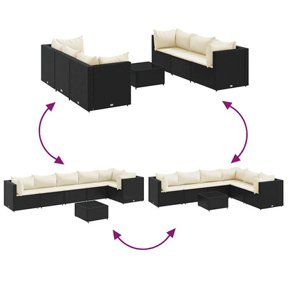 7-Delige Loungeset Met Kussens Poly Rattan 1 Zwart en crème
