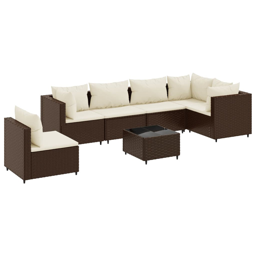 7-delige Loungeset met kussens poly rattan bruin