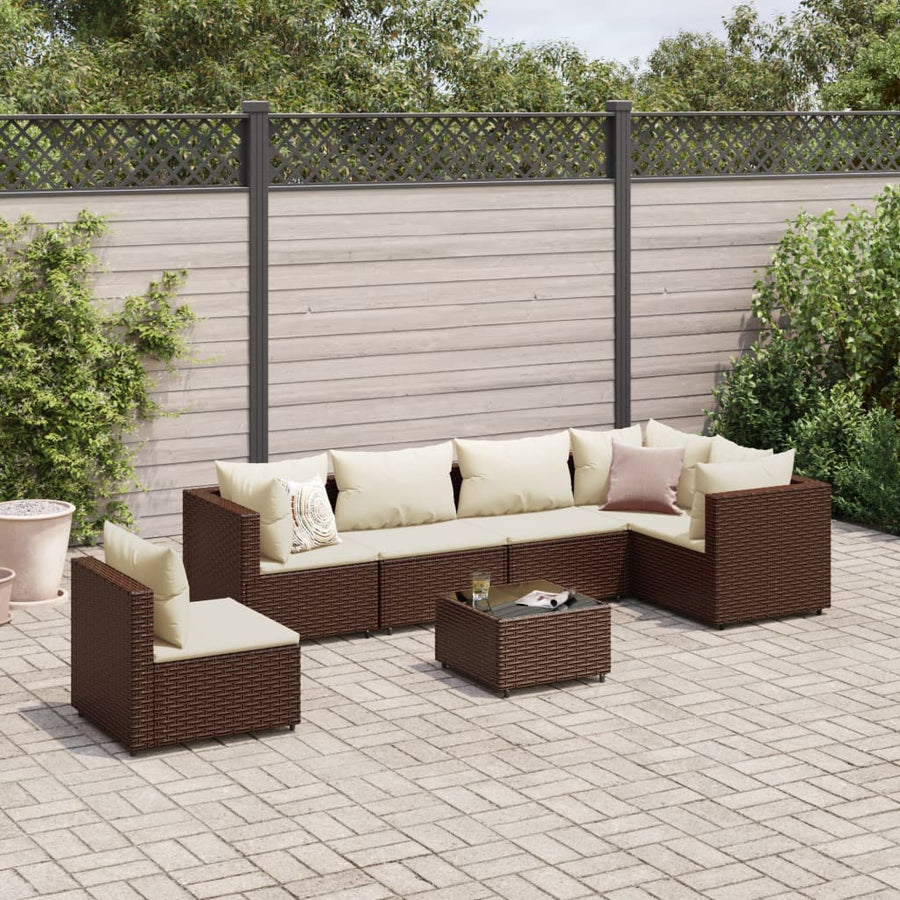 7-delige Loungeset met kussens poly rattan bruin