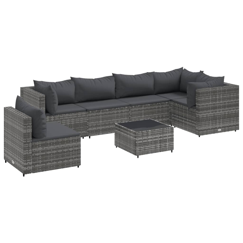 7-delige Loungeset met kussens poly rattan grijs