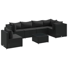 7-delige Loungeset met kussens poly rattan zwart