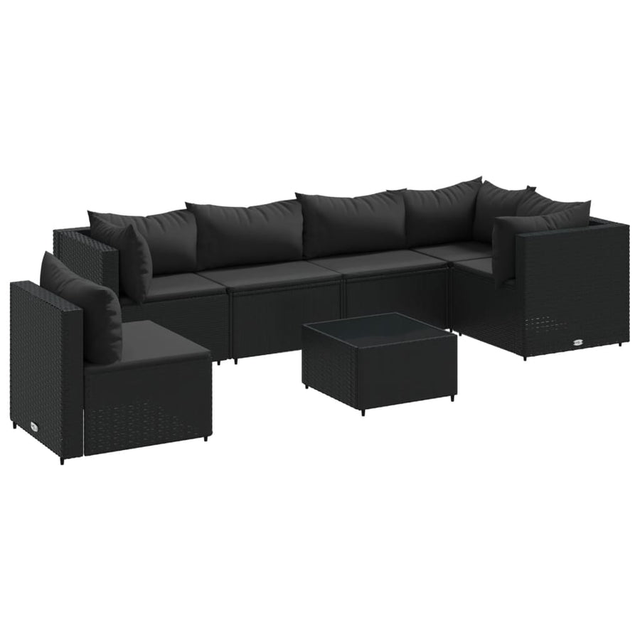 7-delige Loungeset met kussens poly rattan zwart