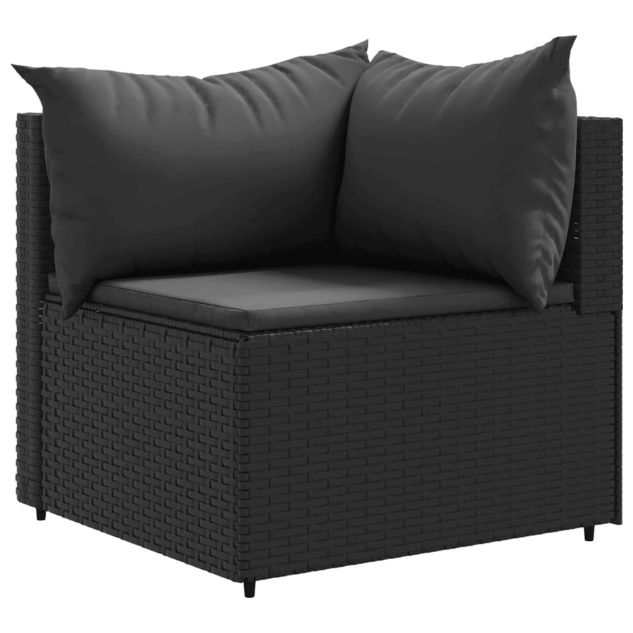 7-delige Loungeset met kussens poly rattan zwart