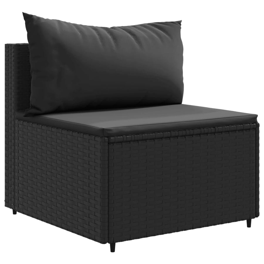7-delige Loungeset met kussens poly rattan zwart