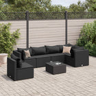 7-delige Loungeset met kussens poly rattan zwart