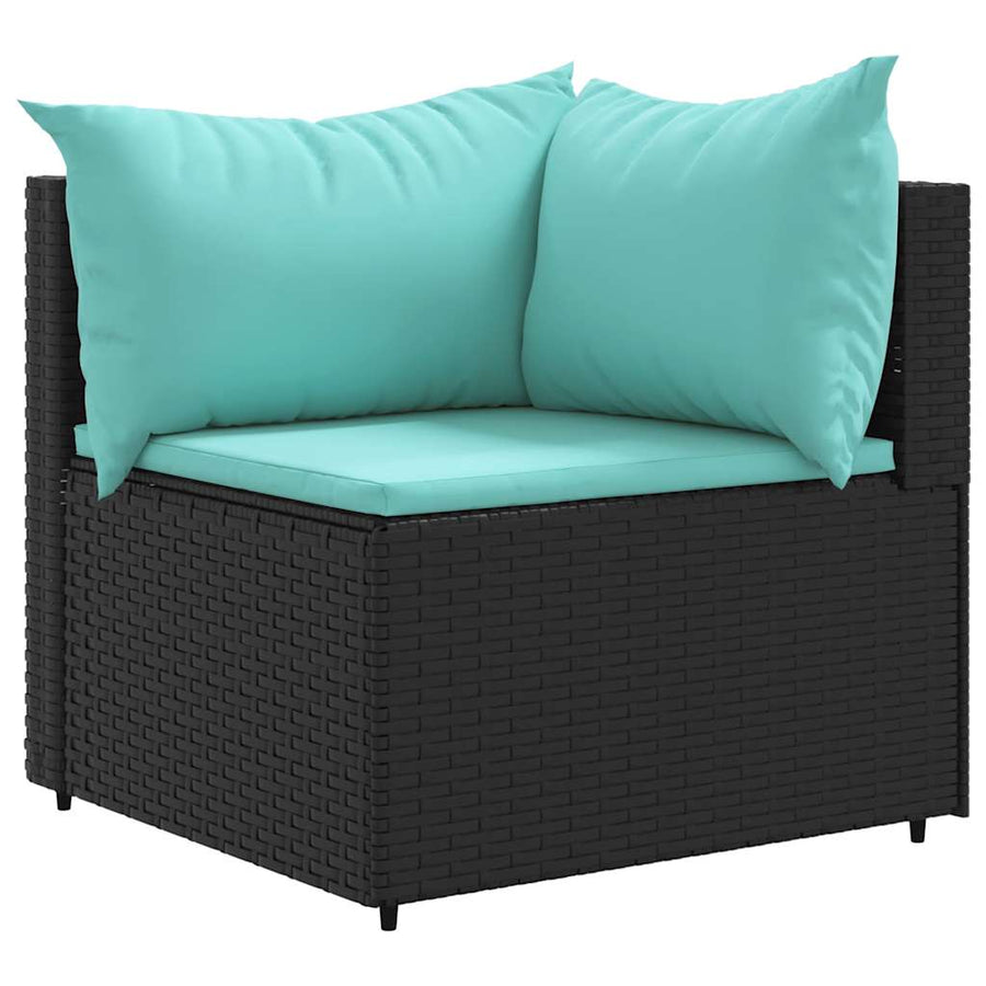 7-Delige Loungeset Met Kussens Poly Rattan 1 Zwart en blauw