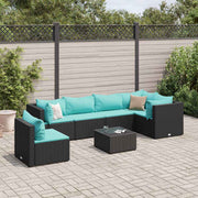 Loungeset poly rattan 7-delig zwart