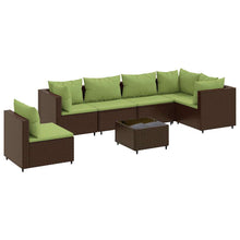 7-delige Loungeset met kussens poly rattan bruin