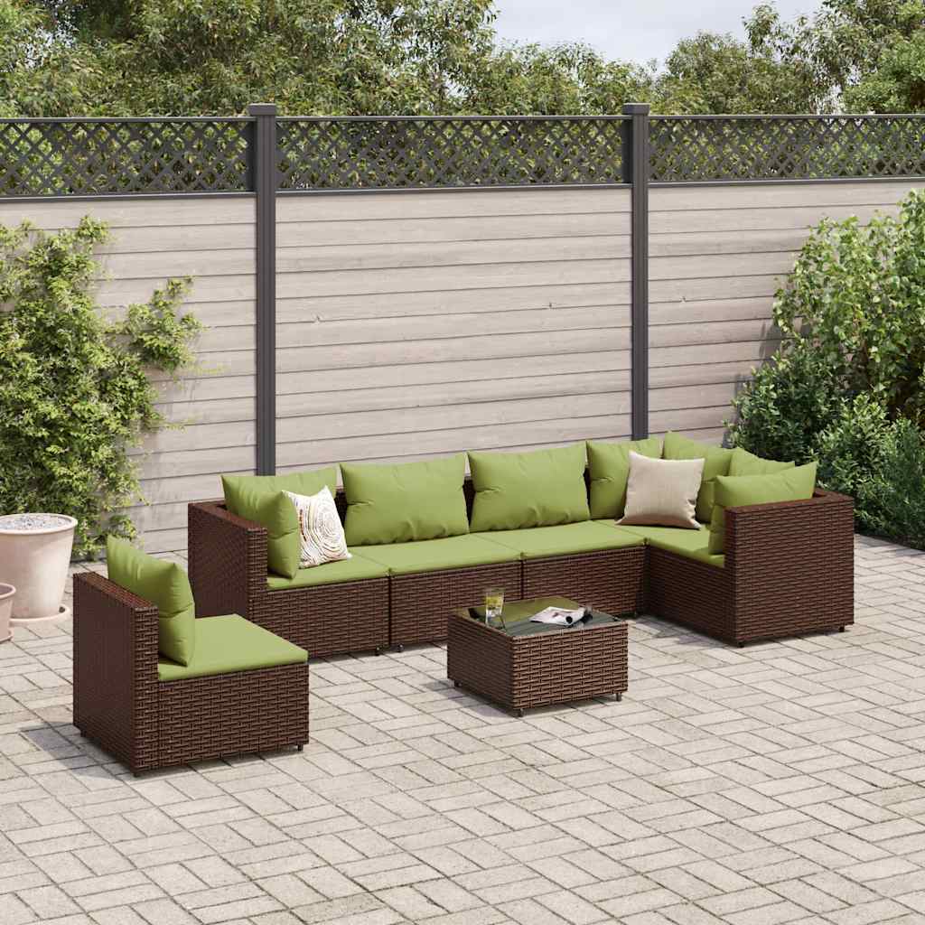 7-delige Loungeset met kussens poly rattan bruin