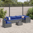 7-delige Loungeset met kussens poly rattan grijs