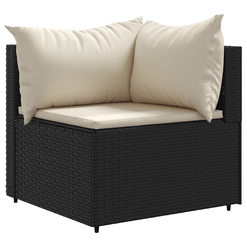 Loungeset Met Kussens Poly Rattan 7 Zwart en crème