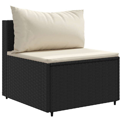 Loungeset Met Kussens Poly Rattan 7 Zwart en crème
