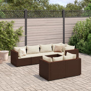 7-Piece Poly Rattan Lounge Set with Cushions Brown
