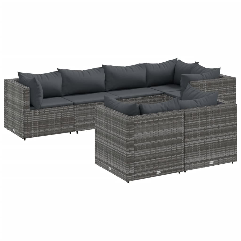 7-delige Loungeset met kussens poly rattan grijs
