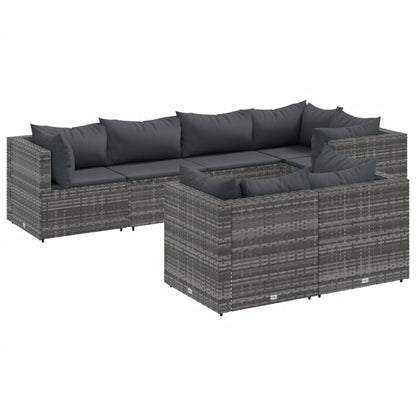 7-delige Loungeset met kussens poly rattan grijs