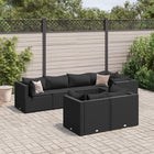 7-delige Loungeset met kussens poly rattan zwart