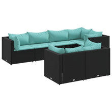 7-delige Loungeset met kussens poly rattan zwart