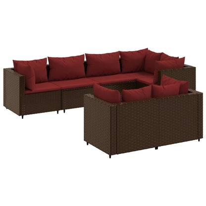 7-delige Loungeset met kussens poly rattan bruin