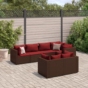 7-Piece Poly Rattan Lounge Set with Cushions Brown