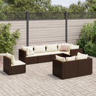 8-delige Loungeset met kussens poly rattan bruin