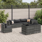 8-delige Loungeset met kussens poly rattan grijs