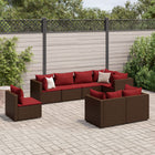 8-delige Loungeset met kussens poly rattan bruin