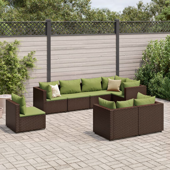 8-delige Loungeset met kussens poly rattan bruin