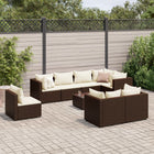 9-delige Loungeset met kussens poly rattan bruin