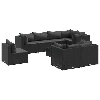 9-Delige Loungeset Met Kussens Poly Rattan 8 Zwart