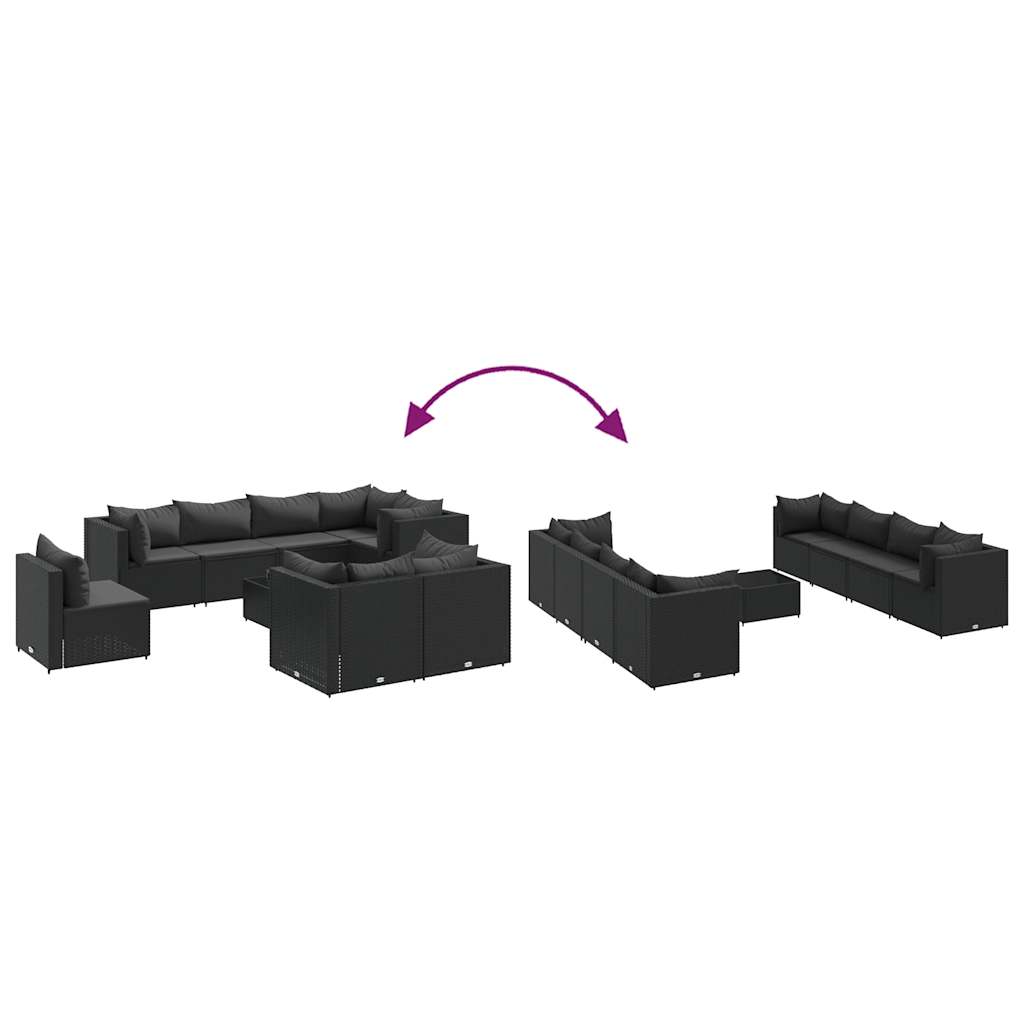 9-Delige Loungeset Met Kussens Poly Rattan 8 Zwart