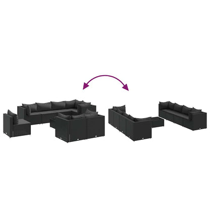 9-Delige Loungeset Met Kussens Poly Rattan 8 Zwart