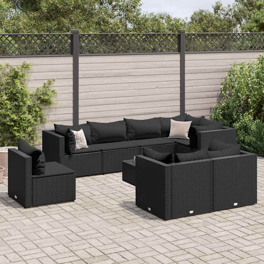 9-Delige Loungeset Met Kussens Poly Rattan 8 Zwart