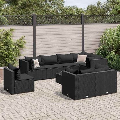 9-Delige Loungeset Met Kussens Poly Rattan 8 Zwart