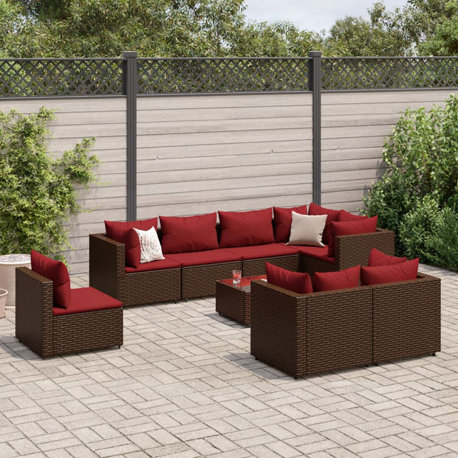 9-delige Loungeset met kussens poly rattan bruin