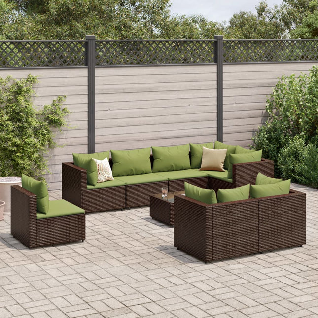 9-delige Loungeset met kussens poly rattan bruin