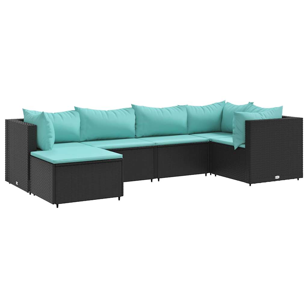 6-delige Loungeset met kussens poly rattan zwart