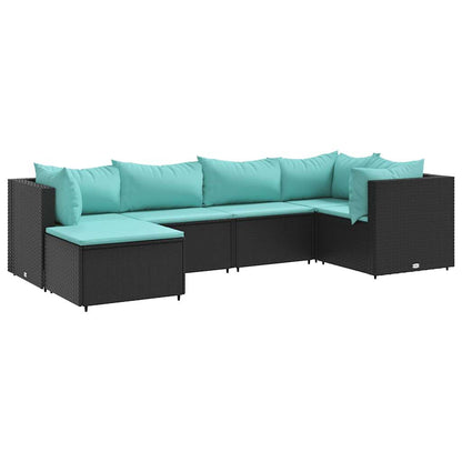 6-delige Loungeset met kussens poly rattan zwart