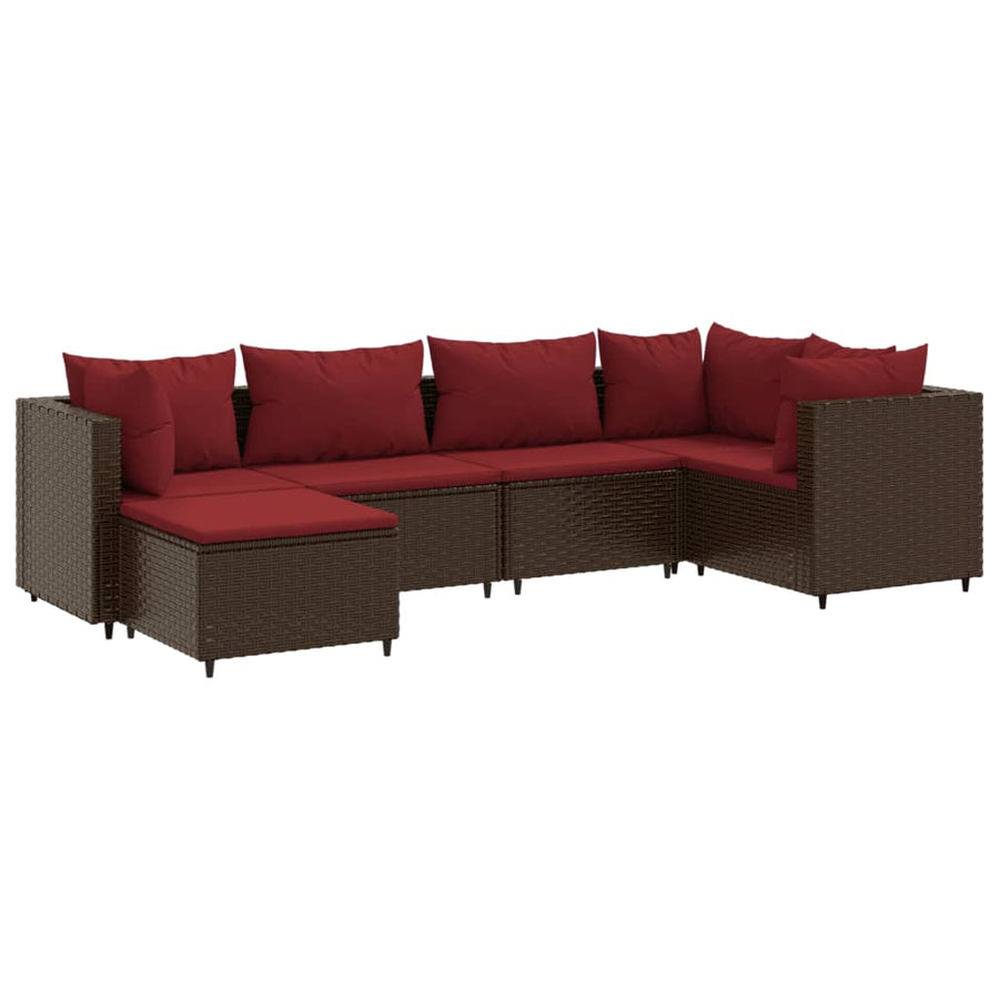 6-delige Loungeset met kussens poly rattan bruin