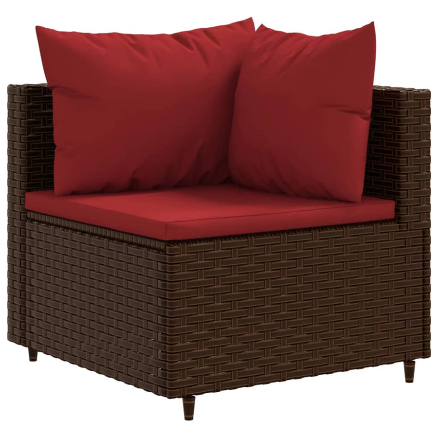 6-delige Loungeset met kussens poly rattan bruin