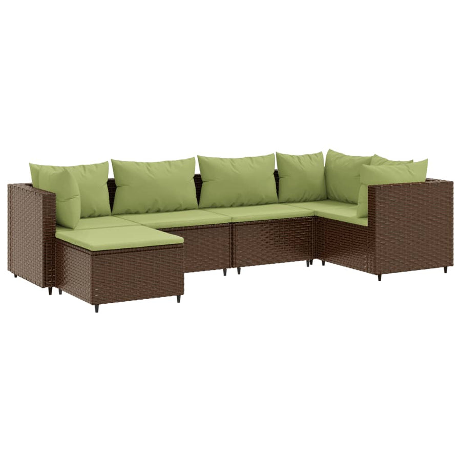 6-delige Loungeset met kussens poly rattan bruin